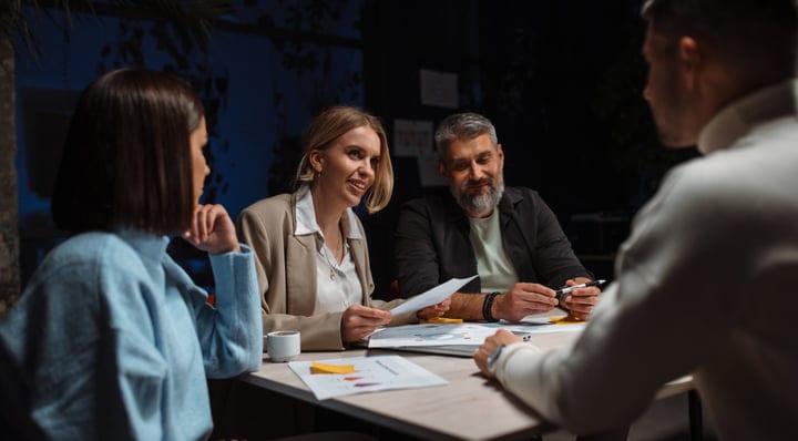 Collaborative Team Meeting Under Soft Evening Light