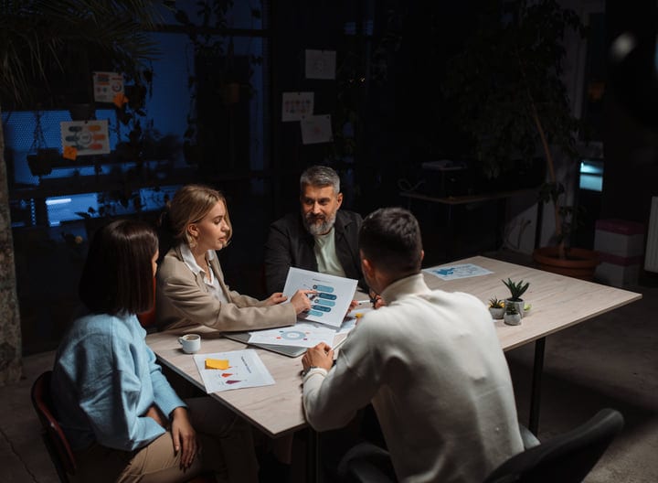 Dynamic Team Collaboration In A Modern Office Setting