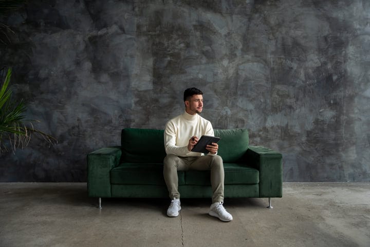 Contemplative Professional in Modern Office Environment