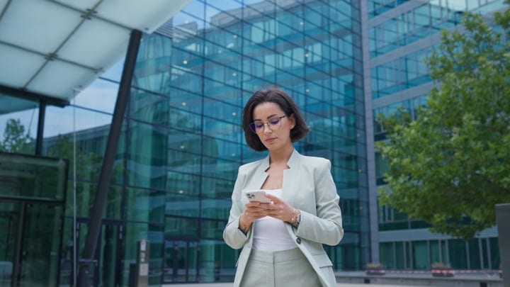 Confident Professional Navigates Vienna's Modern Business District