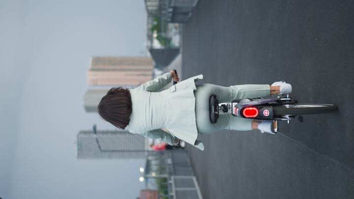 Businesswoman Pedals Through Vienna's Urban Morning Light