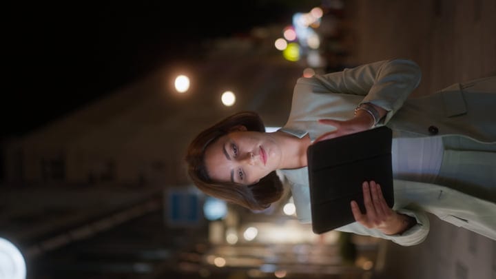 Evening Reflections With a Focused Businesswoman in Vienna
