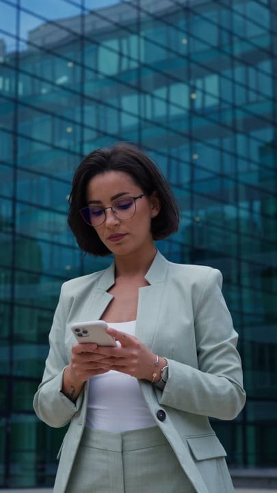 Focused Businesswoman Checking Phone in Vienna Cityscape