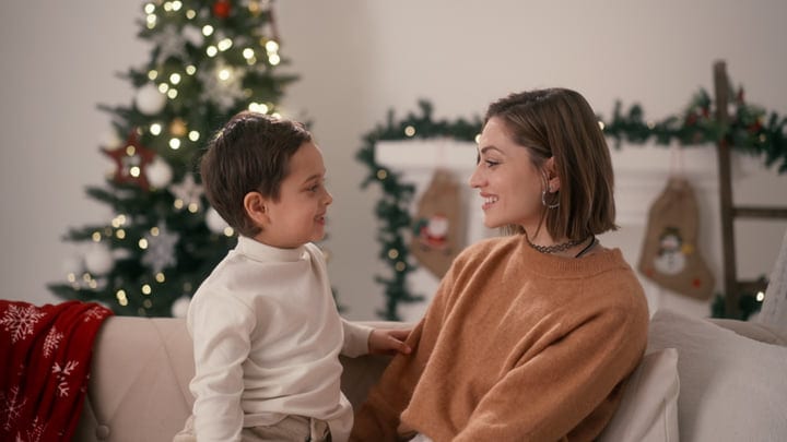 A Mother and Son Share a Holiday Moment at Home