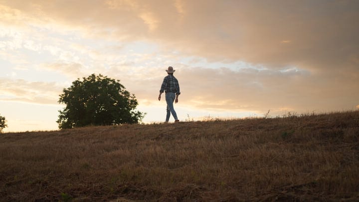 A Farmer Embraces the Dawn on a Rolling Hill