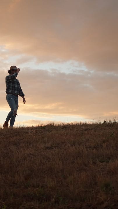 Sunset Walk: Farmer Contemplates the Evening Sky