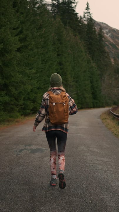 A Hiker Finds Solitude on a Misty Forest Path