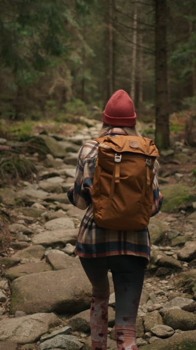 Exploring Nature's Path With A Backpack And Beanie