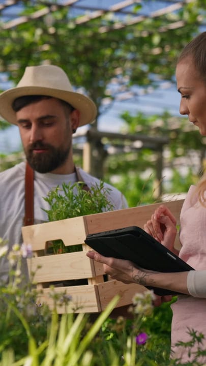 Focused Gardener Reviews Plans In The Greenhouse
