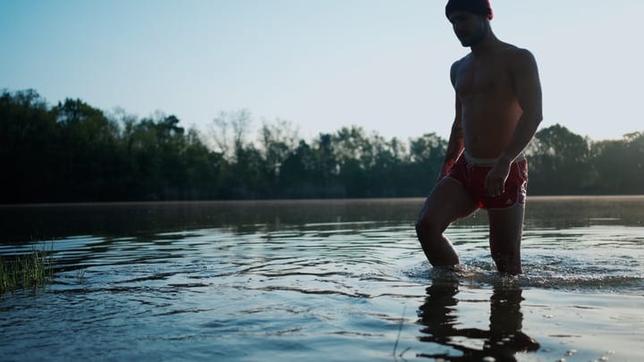 Brave Morning Swim In The Chilly Lake Waters