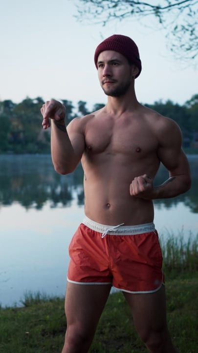 Braving the Chill: Man Preparing for Cold Water Swim