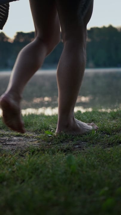 Barefoot Steps on Dewy Grass at Dawn