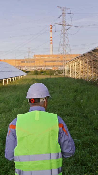 Solar Engineer Surveys Renewable Energy Field Equipment