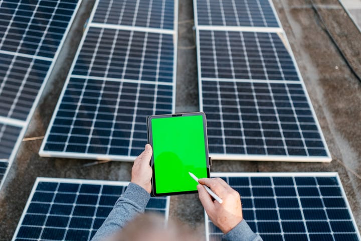 Engineer Uses Tablet to Monitor Solar Panel Efficiency