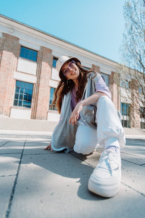 Street Performer Smiling Under Bright Spring Skies