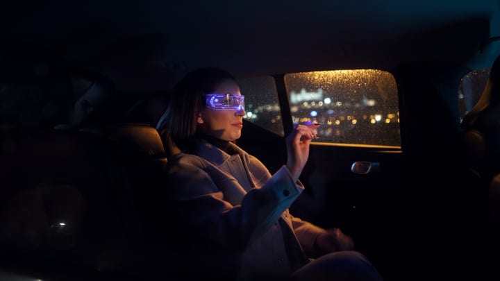 Tech-Savvy Businesswoman Navigates City Lights In Style