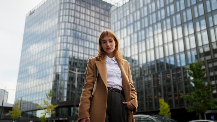 Confident Businesswoman Stands Tall In Urban Vienna Scene