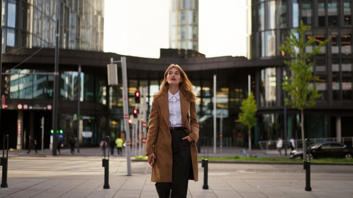 Confident Steps Of A Businesswoman In Vienna's Urban Morning