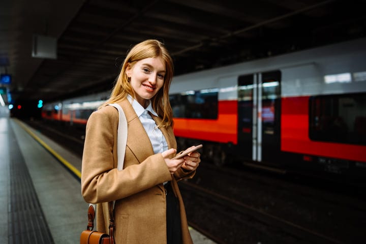 Confident Professional Awaits Her Train in Vienna Station
