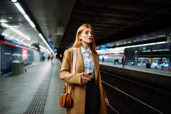 Confident Businesswoman Navigates Vienna Metro Station