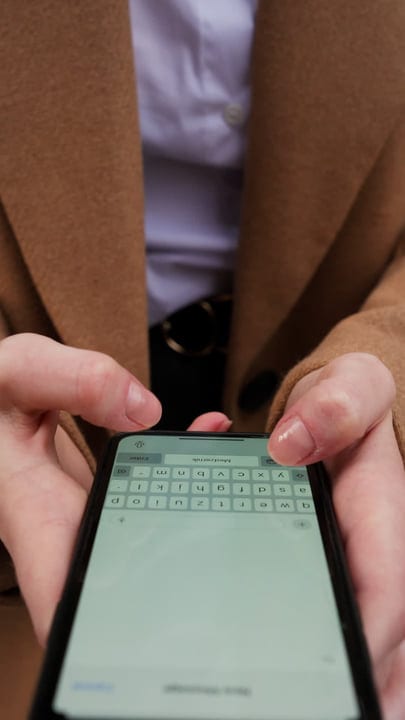 Businesswoman Typing on Smartphone in Vienna Cafe Scene