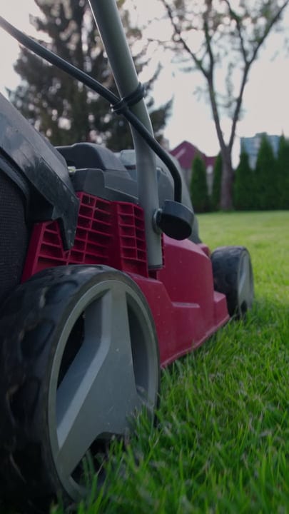 Close-Up Of Lawn Mower In Action On A Sunny Day