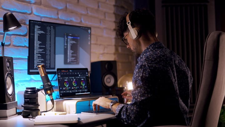 Sound Engineer Immersed in Creative Studio Atmosphere