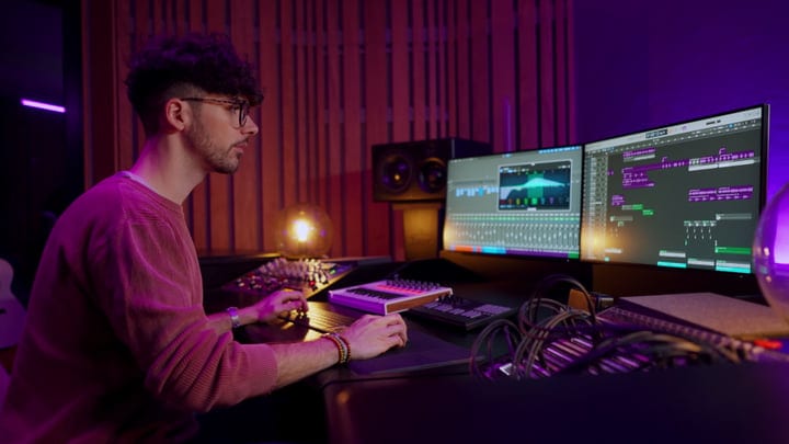 Focused Music Producer in a Creative Studio Environment