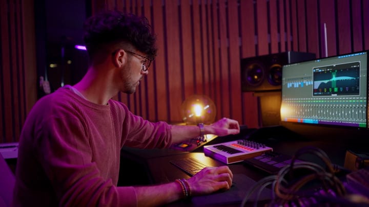 Sound Designer Immersed In Creative Studio Atmosphere