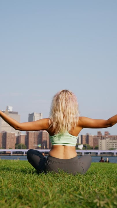 Morning Meditation By The Hudson River In New York