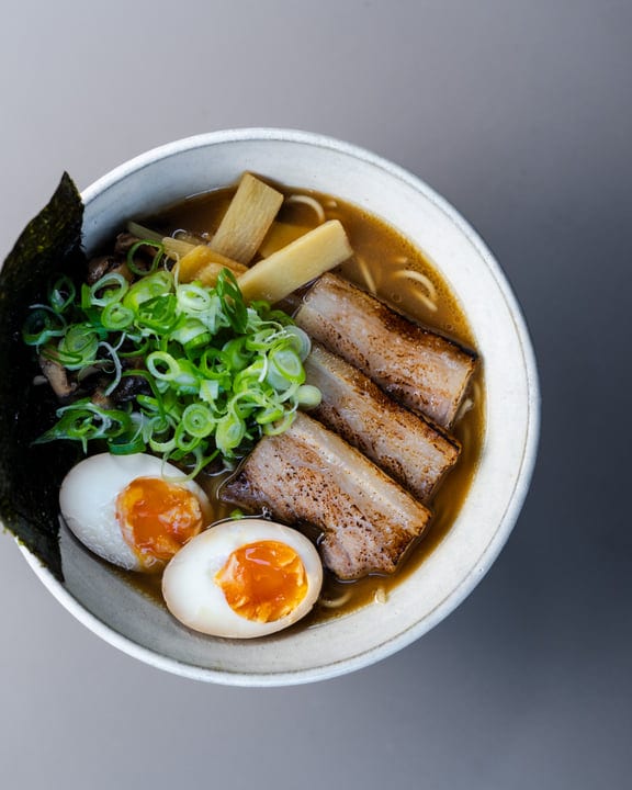 Artisanal Ramen Bowl with Pork Belly and Soft-Boiled Eggs