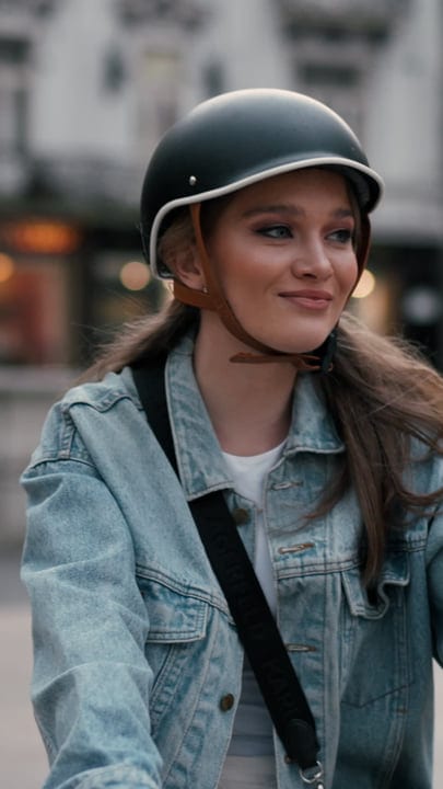 Young Woman Embraces Urban Adventure On Her Bike