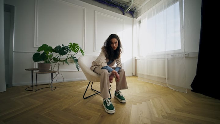 Confident Model Poses in Modern Minimalist Studio Setting