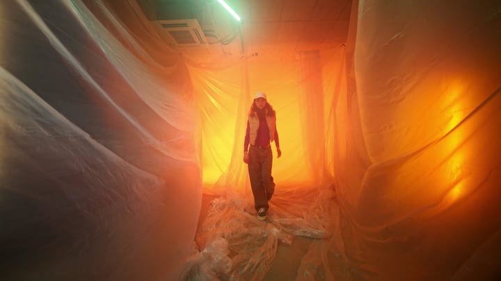 A Model Strolls Through Vibrant Studio Lighting Experiment