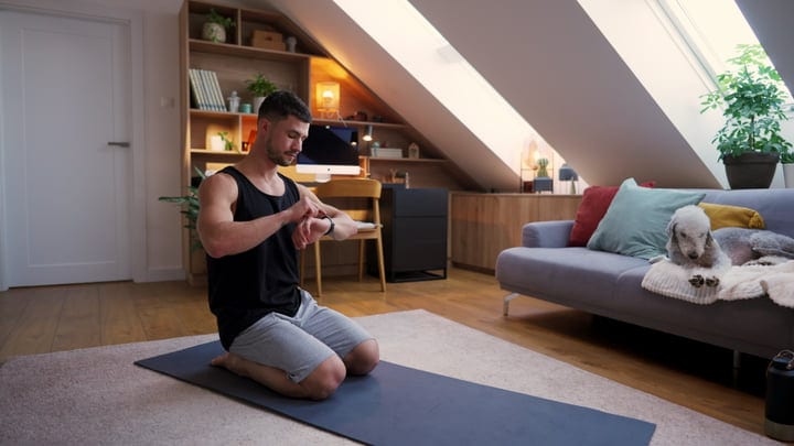 Morning Routine: Man Prepares For Home Workout In Loft