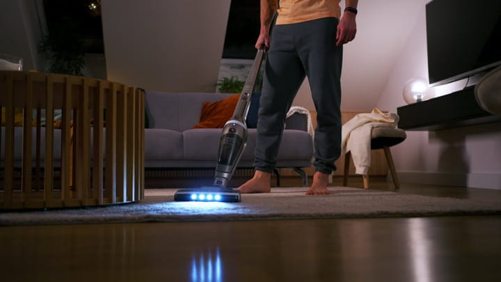 Silent Productivity: Evening Chores in Cozy Living Room