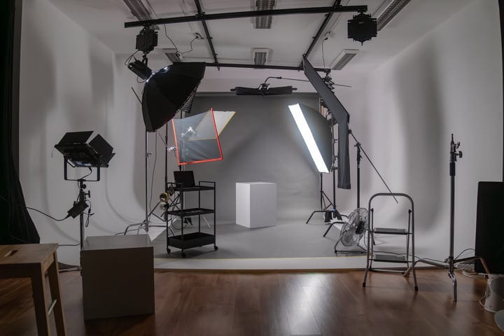 Dynamic Studio Setup With Modern Lighting Equipment