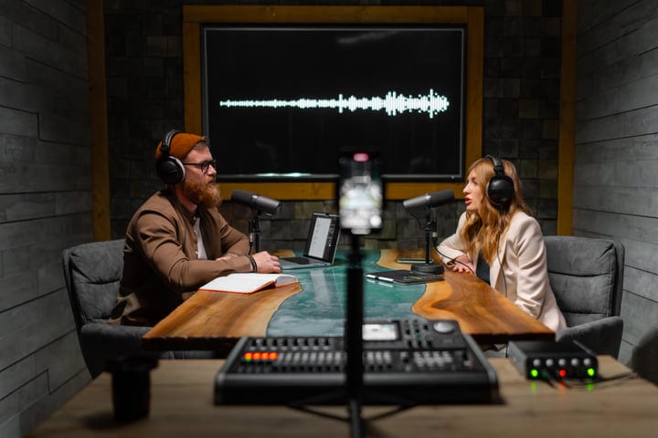 Creative Minds Collaborate In A Modern Podcast Studio