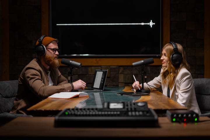Creative Dialogue Unfolds in Modern Podcast Studio