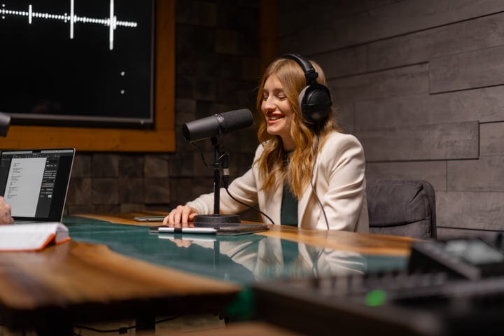 Engaged Podcaster Discusses Passionate Topics In Studio