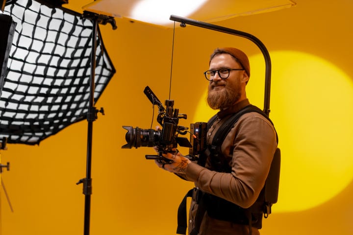Bearded Photographer Embraces Creativity In Vibrant Studio Setup