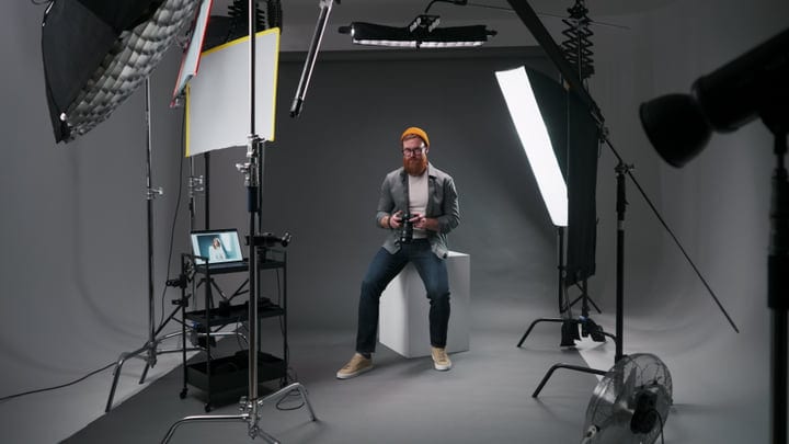 Creative Photographer in a Professional Studio Setup Scene