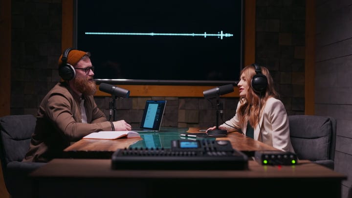 Candid Podcast Recording In A Modern Studio Setting