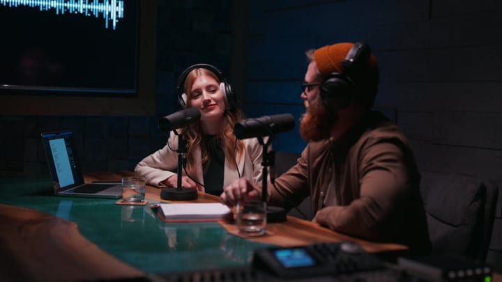 Engaging Conversation In A Cozy Podcast Studio