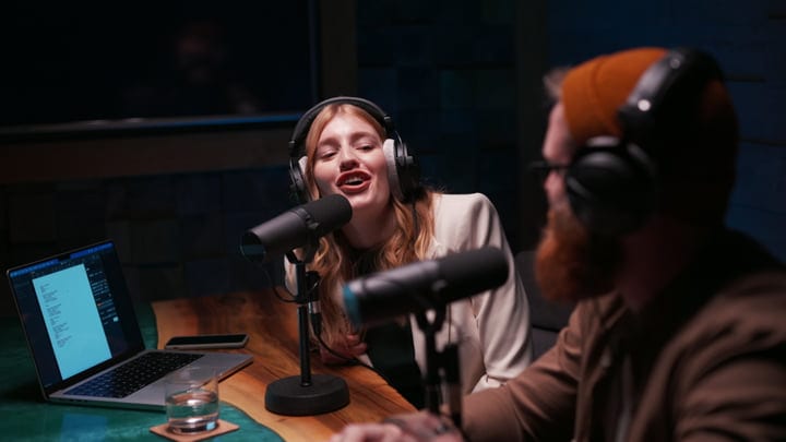 Lively Podcast Conversation In A Modern Studio Setting