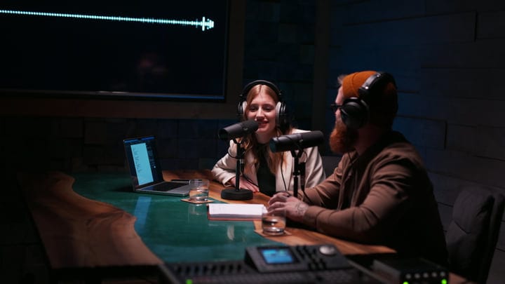 Engaged Voices in a Modern Podcast Studio Setting