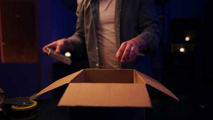 Hands Unpacking A Box In A Cozy Studio