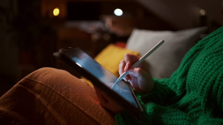 Evening Creativity Shines As She Sketches Digitally