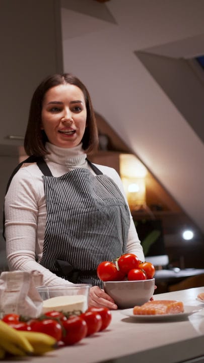 Joyful Home Cooking With Fresh Ingredients In Cozy Kitchen