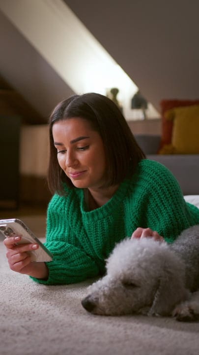 Cozy Moments With Phone And Loyal Companion